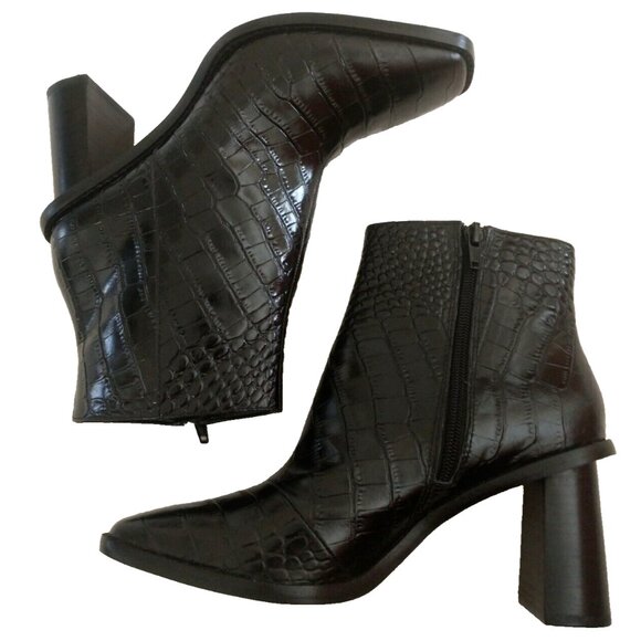 Gibson Latimer Vina Leather Croc Embossed Block Heel Ankle Boots - 7M - Picture 3 of 9